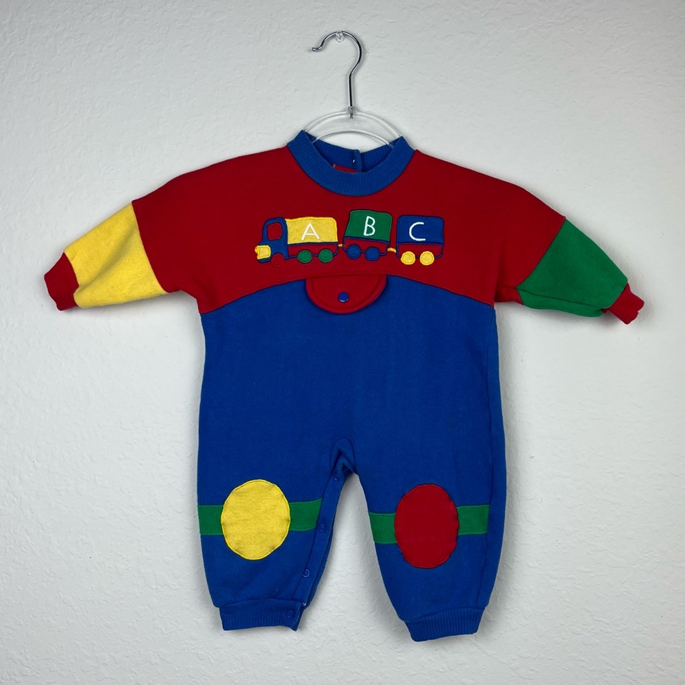 Vintage Bright ABC Train One-Piece Baby Jumper